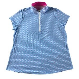 LRD Performance XL Short Sleeve Quarter Zip Golf Top Women Blue Pink